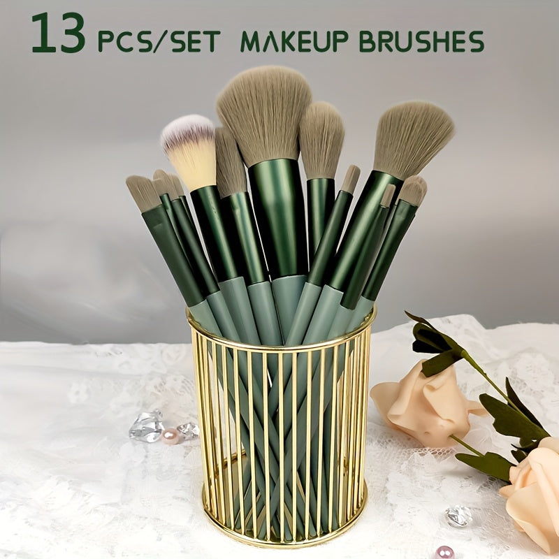 13 Professional Makeup Brushes Foundation Powder Concealer Eye Shadow Smudge Blush Highlight Natural Synthetic Brush Travel Portable Set+flannel Bag